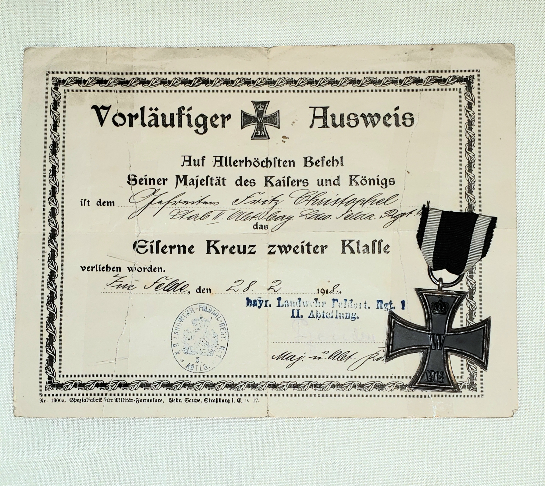 German Imperial Iron Cross 2nd class with document. 